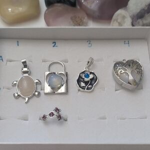 Silver and Gemstone Pendant Set